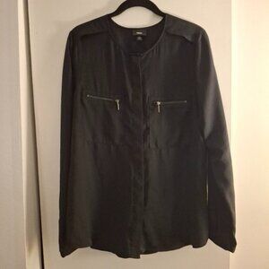 Wassio Women's Black Utility Long Sleeve Top with Zippered Pockets